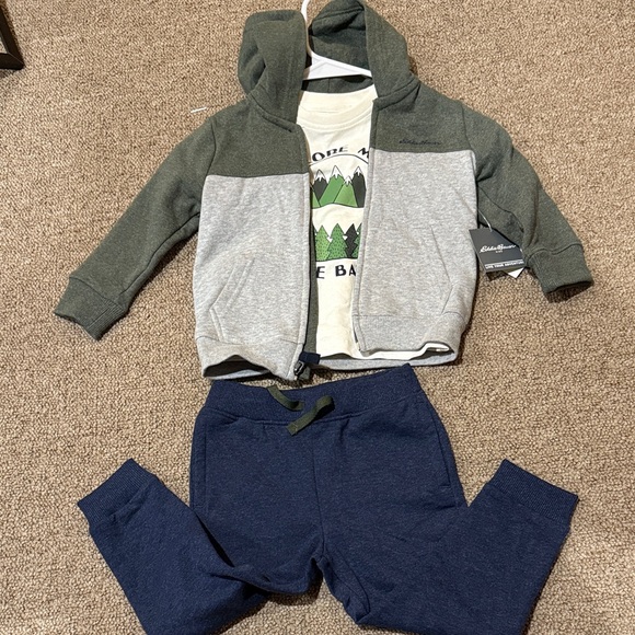 NWT Eddie Bauer Kids' Green and Gray Hoodie with Navy Joggers - Picture 1 of 5